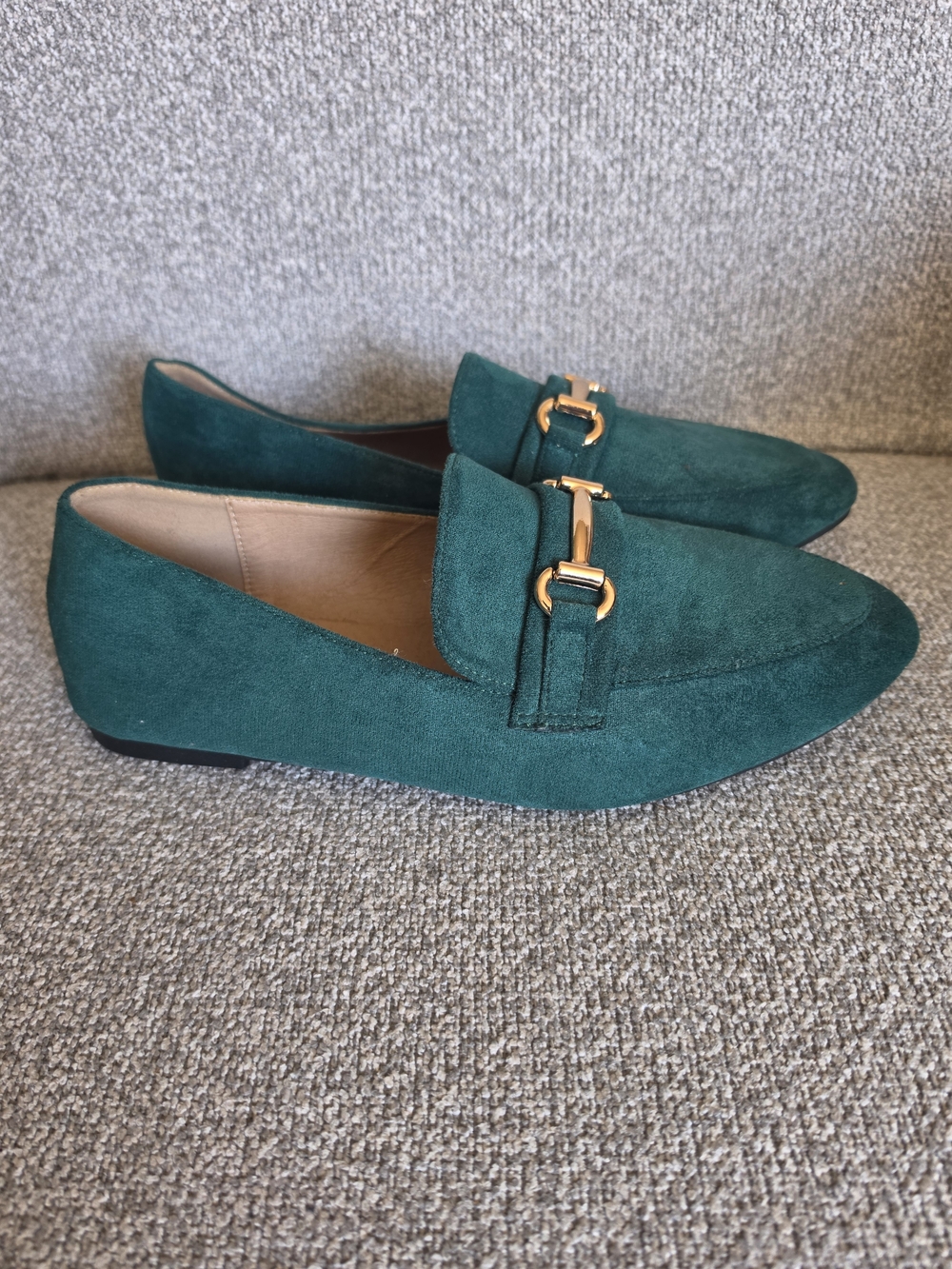 Faux Suede Loafers Green Gold Sz 41